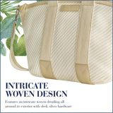 Tommy Bahama Tote Bag, Women's Casual Everyday Shoulder Bag with Zip Closure and Adjustable Shoulder Strap, Tan/White