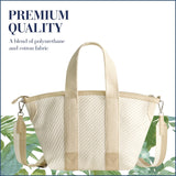 Tommy Bahama Tote Bag, Women's Casual Everyday Shoulder Bag with Zip Closure and Adjustable Shoulder Strap, Tan/White