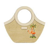 Tommy Bahama Tote Bag, Women's Travel Handbag with Adjustable Shoulder Strap, Embroidered Flamingo and Palm Tree Design, Cream, One Size