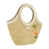 Tommy Bahama Tote Bag, Women's Travel Handbag with Adjustable Shoulder Strap, Embroidered Flamingo and Palm Tree Design, Cream, One Size