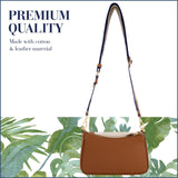 Tommy Bahama Women's Double Crossbody Bag Purse, Canvas Small Shoulder Handbag with Adjustable Strap and Leather Trim, Natural
