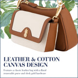 Tommy Bahama Women's Double Crossbody Bag Purse, Canvas Small Shoulder Handbag with Adjustable Strap and Leather Trim, Natural