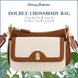 Tommy Bahama Women's Double Crossbody Bag Purse, Canvas Small Shoulder Handbag with Adjustable Strap and Leather Trim, Natural