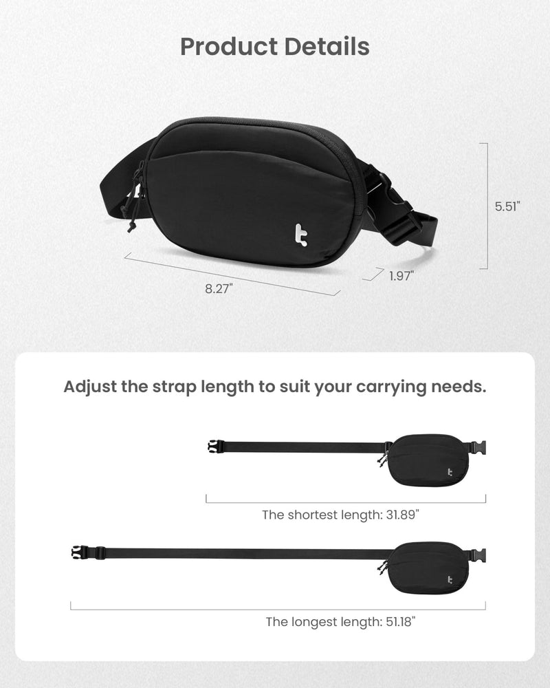 tomtoc 1.5L Belt Bag Sling Bag with RFID Blocking for Cellphone, Passports, Cross Body Fanny Pack for Women Men, Sling Waist Bags with Adjustable Strap for Travel Walk, Black