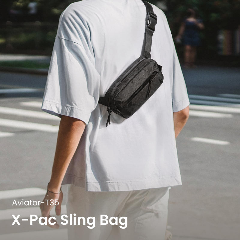 tomtoc 1.5L X - Pac Sling Bag with RFID Blocking, Crossbody Bag Minimalist Chest Shoulder Pack for Men/Women, Water - resistant Lightweight Casual Funny Pack for Travel, Daily Commute