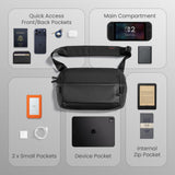 tomtoc 7L Sling bag for 2026 11 - inch iPad Air M4/M3, iPad Pro 2025 (M5/M4), iPad (A16), Water - resistant Crossbody Shoulder Bag for Men Women, EDC Casual Chest Pack for Travel, Work, Gym, Sport