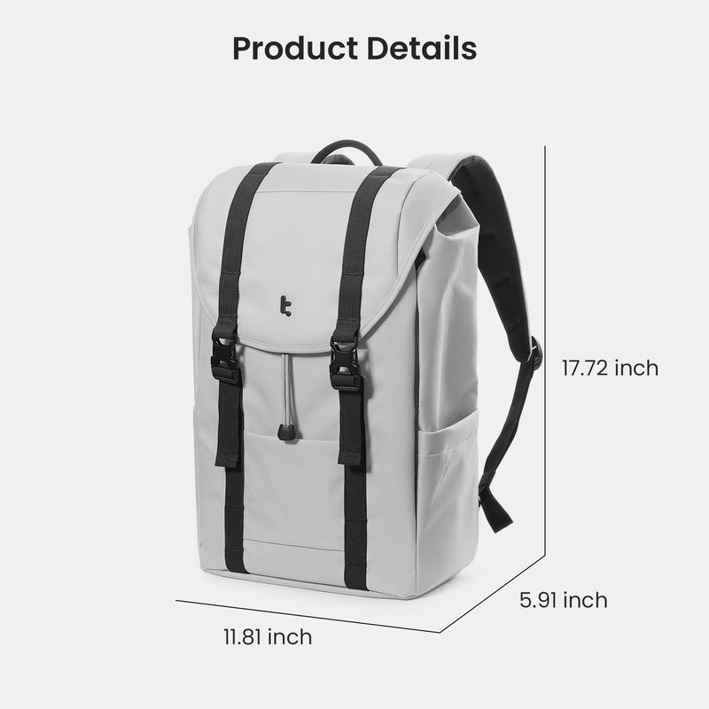 tomtoc Flap Laptop Backpack, Lightweight, Water - Resistant Casual Daypack, Durable Work - pack, Vintage Classic Rucksack for 13 - 15.6 Inch Laptop, perfect for Campus, Street, 22L Gray