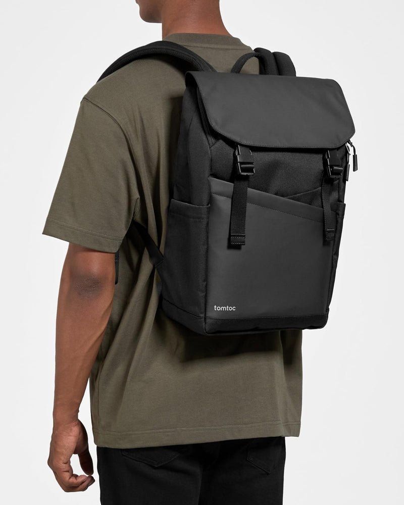tomtoc Flap Laptop Backpack, Lightweight, Water - Resistant College Travel Casual Daypack, Slim Durable Work - pack Rucksack for 13 - 16 Inch MacBook Laptop, Large Capacity, 18L, Black