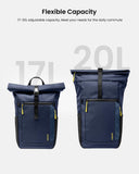 tomtoc Roll Top Laptop Backpack, Lightweight, Water - Resistant Commute Expandable Casual Daypack for 13 - 15.6 inch Laptop, Rucksack for Work College Trip, Capacity Adjustable 17 - 20L, Dark Blue