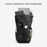 tomtoc Rolltop Laptop Backpack, Water - Resistant Travel Backpack Commute Expandable Casual Daypack for 13 - 17.3 inch Laptop, Rucksack for Work College Trip, Capacity Adjustable 25 - 30L, Black