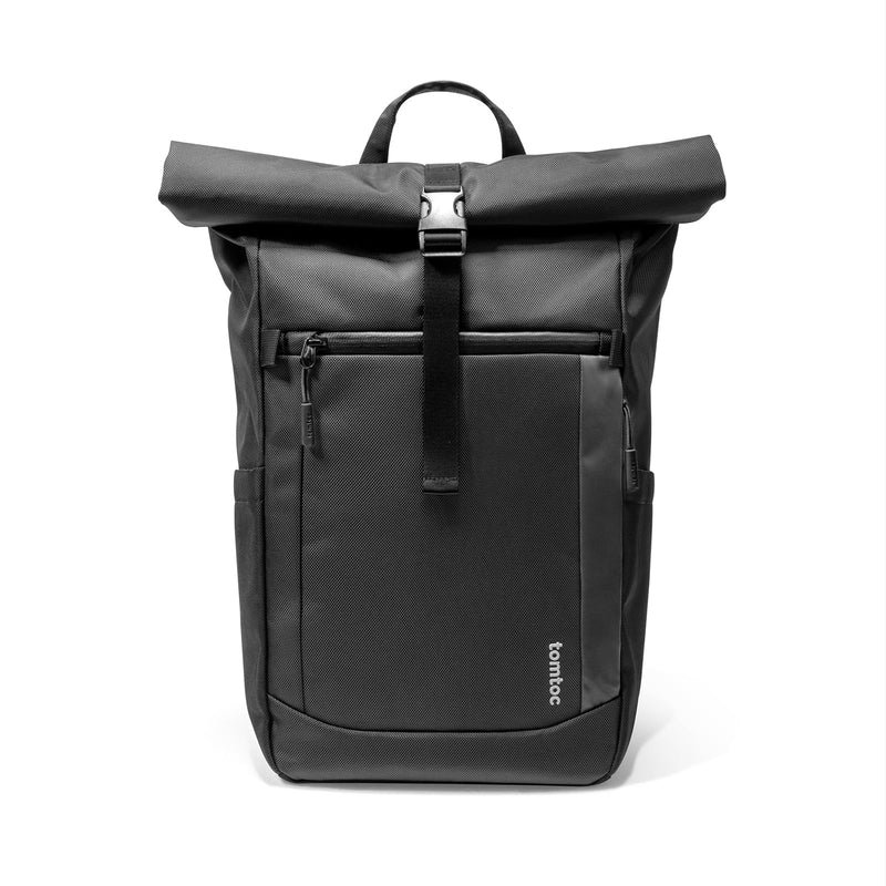 tomtoc Rolltop Laptop Backpack, Water - Resistant Travel Backpack Commute Expandable Casual Daypack for 13 - 17.3 inch Laptop, Rucksack for Work College Trip, Capacity Adjustable 25 - 30L, Black
