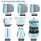 Toncoke 8 - Piece Packing Cubes for Travel, 2026 Upgraded Durable Zippers & Reinforced Mesh, Complete Luggage Organizer Set with Shoe/Toiletry/Laundry Bags, 4 Sizes for Suitcase, Men Women, Lake Blue