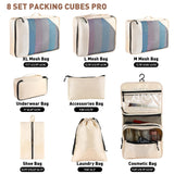 Toncoke 8 - Piece Packing Cubes for Travel, Mesh Luggage Organizers with Shoe Bag, Toiletry Bag, Laundry Pouches, 4 Sizes (XL/L/M/S) for Suitcase Organization, Men Women Kids, Beige