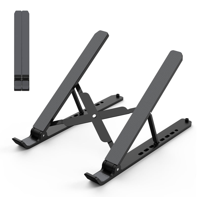 Tonmom Laptop Stand for Desk, Adjustable Laptop Riser ABS+Silicone Foldable Portable Notebook Holder, Ventilated Cooling Notebook Mount Computer Stand for 10 - 15.6” Laptops,Tablets - Black