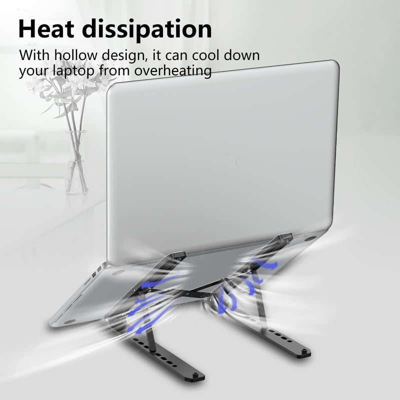 Tonmom Laptop Stand for Desk, Adjustable Laptop Riser ABS+Silicone Foldable Portable Notebook Holder, Ventilated Cooling Notebook Mount Computer Stand for 10 - 15.6” Laptops,Tablets - Black