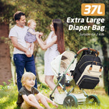Tonyeee Diaper Bag Backpack - Extra Large Diaper Bag for 2 Kids Twin, Travel Baby Bags for Mom Dad 25 - 37L Expandable with Changing Pad Earphone Hole, Apricot Black