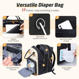 Tonyeee Diaper Bag Backpack - Extra Large Diaper Bag for 2 Kids Twin, Travel Baby Bags for Mom Dad 25 - 37L Expandable with Changing Pad Earphone Hole, Apricot Black