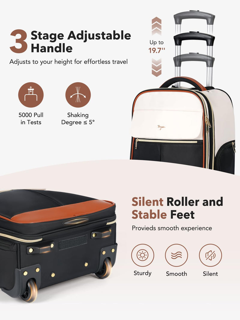 Tonyeee Rolling Backpack for Women, 22 Inch Carry on Luggage Suitcase Flight Approved, X Large Roller Travel Laptop Backpack with Wheels for Overnight Weekender Bussiness Work (Beige,XL Carry on Size)