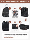 Tonyeee Rolling Backpack for Women, Large Travel Backpack with Wheels Carry on Flight Approved, 15.6 Inch Laptop Wheeled Roller Bag Suitcase for Work Bussiness Weekender (Black,M Underseat Size)