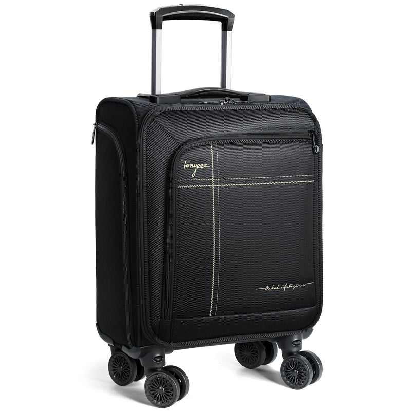 Tonyeee Softside Carry on Luggage 22x14x9 Airline Approved, 19 Inch Carry - on Luggage with Spinner Wheels, Water - Resistant Small Suitcase for Women Men Travel Business (Black, 19 inch_Carry on)