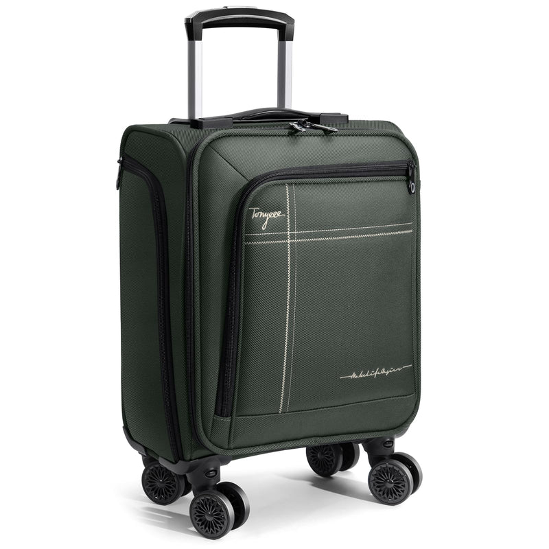 Tonyeee Softside Carry on Luggage Airline Approved, 17 Inch Underseat Carry - on Luggage with Removable Spinner Wheels, Small Personal Item Suitcase for Travel Business (Green, 17 inch_Underseat)