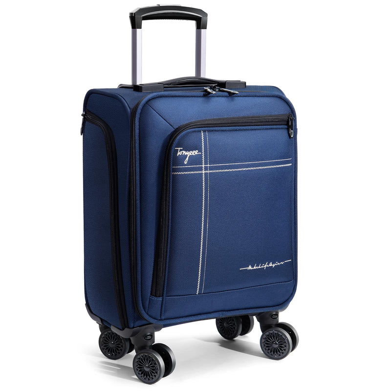 Tonyeee Softside Carry on Luggage Airline Approved, 17 Inch Underseat Carry - on Luggage with Removable Spinner Wheels, Small Personal Item Suitcase for Travel Business (Blue, 17 inch_Underseat)