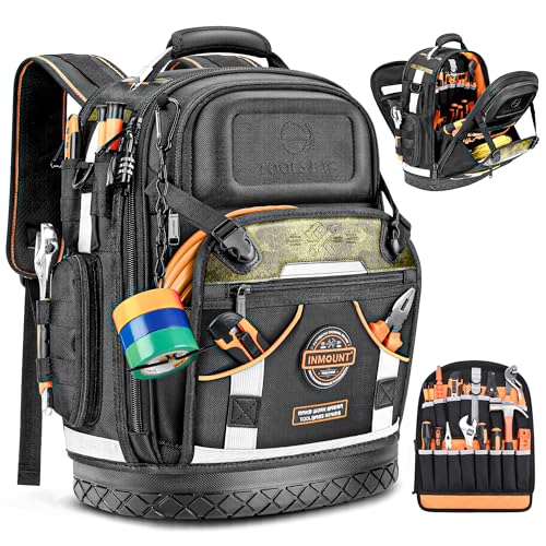 Tool Backpack Bag, HVAC Heavy Duty Construction Tools Backpack for Men, 1680D Professional Level Durable Tool Organizer, with Molded | Backpacks4Less