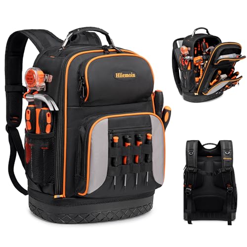 Tool Bag Backpack Heavy Duty 1680D Oxford, 75 Pockets & Loops Electrician Backpack, Large HVAC Tool Bags with Hard Bottom, | Backpacks4Less