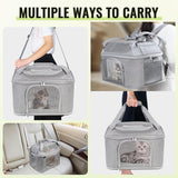 Top - Expandable Pet Carrier 17x11.8x13 Inches Underseat Up to 20lbs, Soft - Sided Carrier Travel Carriers with Padded Shoulder Strap for Small Cats and Dogs, Collapsible Waterproof Travel, Grey