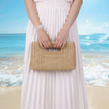 Top Handle Straw Clutch Handbags for Women, Summer Shoulder Crossbody Bag Raffia Evening Bag Woven Clutch for Beach, Travel, Parties, Khaki
