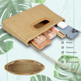 Top Handle Straw Clutch Handbags for Women, Summer Shoulder Crossbody Bag Raffia Evening Bag Woven Clutch for Beach, Travel, Parties, Khaki