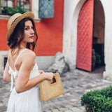 Top Handle Straw Clutch Handbags for Women, Summer Shoulder Crossbody Bag Raffia Evening Bag Woven Clutch for Beach, Travel, Parties, Khaki