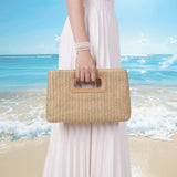 Top Handle Straw Clutch Handbags for Women, Summer Shoulder Crossbody Bag Raffia Evening Bag Woven Clutch for Beach, Travel, Parties, Khaki