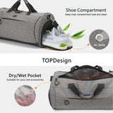 TOPDesign Gym Bag for Women & Men, Unisex Duffel Bag with Shoe Compartment & Wet Pocket for Travel Sports Gym (M Textured Grey)