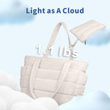 TOPDesign Puffer Tote Bag for Women, Lightweight Puffy Handbag with Compartments & Cosmetic Bag, Quilted Shoulder Bags for Work, Travel, Gym, Gifting (M Light White)