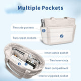 TOPDesign Puffer Tote Bag for Women, Lightweight Puffy Handbag with Compartments & Cosmetic Bag, Quilted Shoulder Bags for Work, Travel, Gym, Gifting (M Light White)