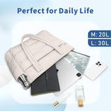 TOPDesign Puffer Tote Bag for Women, Lightweight Puffy Handbag with Compartments & Cosmetic Bag, Quilted Shoulder Bags for Work, Travel, Gym, Gifting (M Light White)