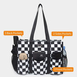 TOPDesign Utility Water Resistant Tote Bag with 13 Exterior & Interior Pockets, Top Zipper Closure & Thick Bottom Support, for Working Women, Teachers, Nurses, Accountants (Checkerboard)