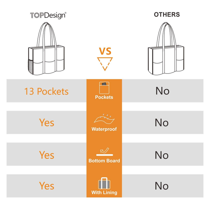 TOPDesign Utility Water Resistant Tote Bag with 13 Exterior & Interior Pockets, Top Zipper Closure & Thick Bottom Support, for Working Women, Teachers, Nurses, Accountants (Checkerboard)