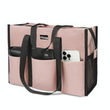TOPDesign Utility Water Resistant Tote Bag with 13 Exterior & Interior Pockets, Top Zipper Closure & Thick Bottom Support, for Working Women, Teachers, Nurses, Accountants (Pink)
