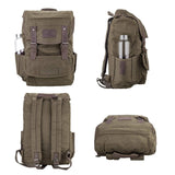 TOPWOLFS Waterproof Waxed Canvas Backpack for Men Travel Rucksack Leather Trimming (Green) One_Size