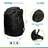 torch Travel Backpack 40L – TSA Friendly Flight Approved, Carry - On Waterproof Hiking Daypack with Rain Cover – Lightweight Rucksack for Camping, Trekking, Outdoor Adventures – Takahagi(Black)
