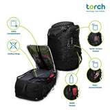 torch Travel Backpack 40L – TSA Friendly Flight Approved, Carry - On Waterproof Hiking Daypack with Rain Cover – Lightweight Rucksack for Camping, Trekking, Outdoor Adventures – Takahagi(Black)