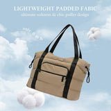 Tote Bag for Women, Lightweight Quilted Puffer Tote with Multiple Pockets, Large Capacity Shoulder Work Bag for Travel (Brown)