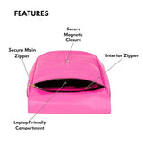 Tote&Carry Apollo 2 Large Vegan Backpack, Eco-Friendly Carry-On Bag for Travel, Work & Daily Use – Water-Resistant (Crocodile Skin Pattern, Neon Pink)