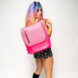 Tote&Carry Apollo 2 Large Vegan Backpack, Eco-Friendly Carry-On Bag for Travel, Work & Daily Use – Water-Resistant (Crocodile Skin Pattern, Neon Pink)
