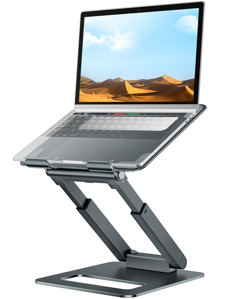 tounee Laptop Stand for Desk Adjustable Height, Telescopic Computer Stand with Pull Out Design Ergonomic Laptop Riser Fits All Laptops 10 - 17" - Gray