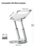tounee Telescopic Laptop Stand for Desk with 360° Swivel Base, Sit to Stand, Height Adjustable, Portable Riser Holder for Good Posture, Compatible with All Laptops 10 - 17" - Silver
