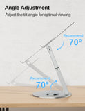 tounee Telescopic Laptop Stand for Desk with 360° Swivel Base, Sit to Stand, Height Adjustable, Portable Riser Holder for Good Posture, Compatible with All Laptops 10 - 17" - Silver