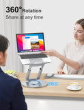 tounee Telescopic Laptop Stand for Desk with 360° Swivel Base, Sit to Stand, Height Adjustable, Portable Riser Holder for Good Posture, Compatible with All Laptops 10 - 17" - Silver